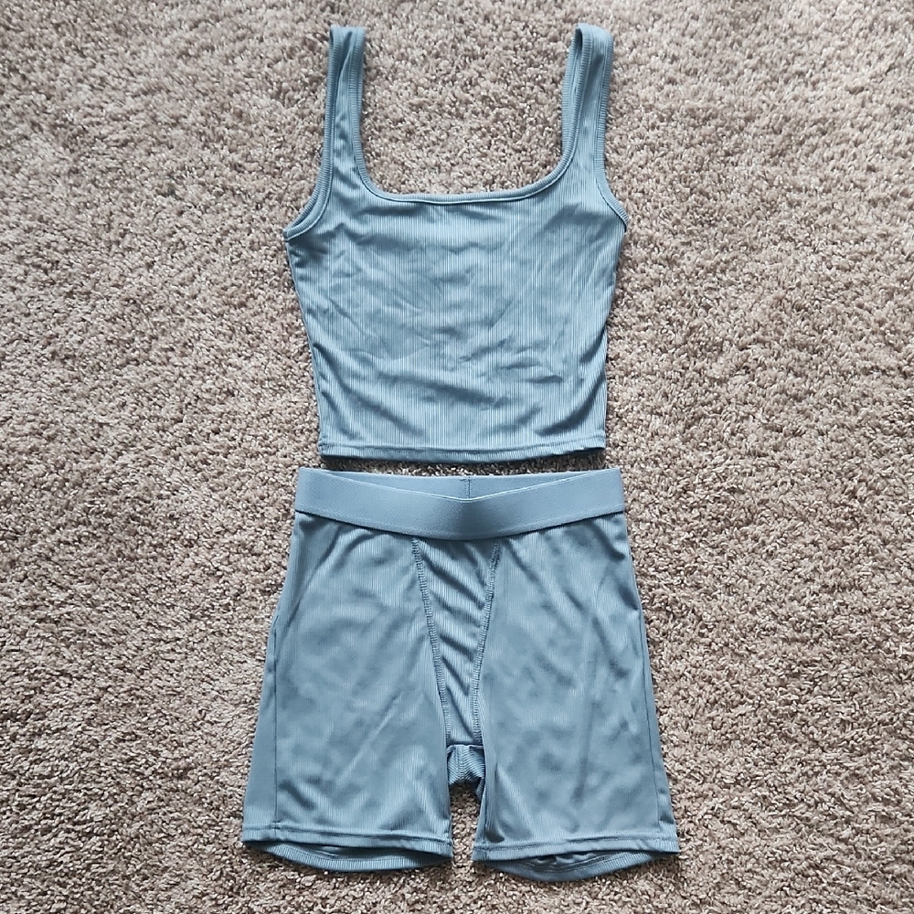 Light Blue Ribbed Pajama Set